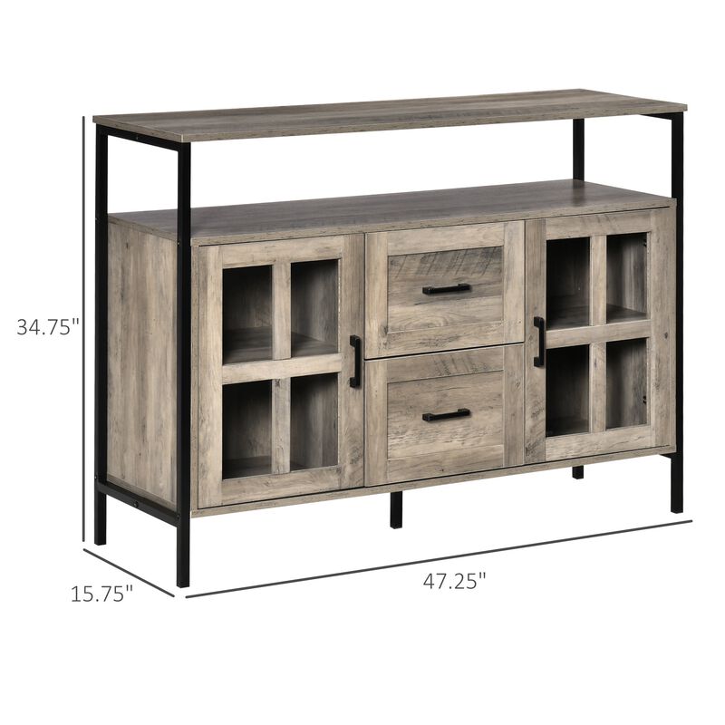 Gray Rustic Storage: Kitchen Sideboard with Glass Doors & Drawers