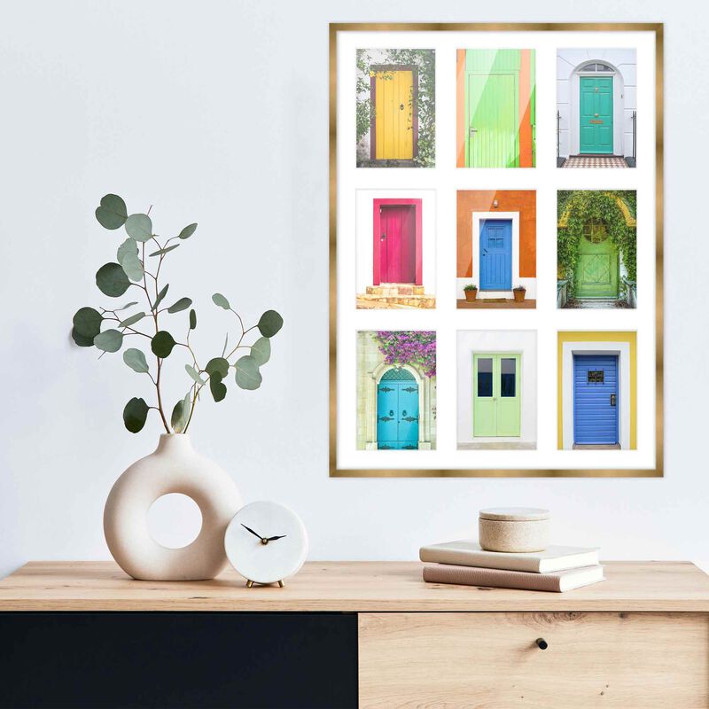 14.5x20.5 Wood Collage Frame with White Mat For 9 4x6 Pictures