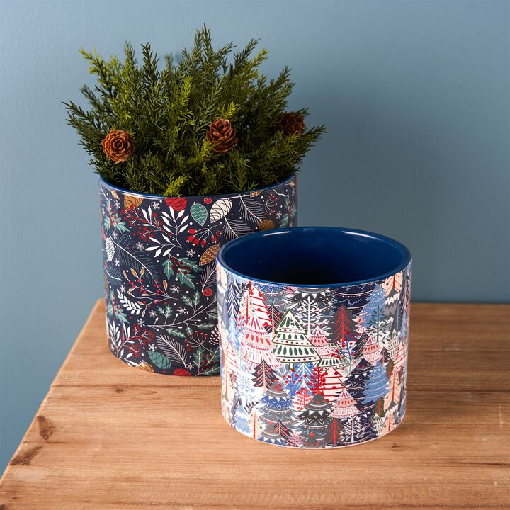 Berry And Pine Tree Holiday Planter (Set of 4)
