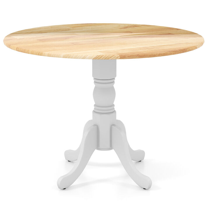 Wooden Dining Table with Round Tabletop and Curved Trestle Legs