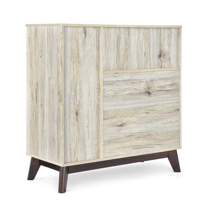 Bara Accent Cabinet 36 Inch, 3 Spaces, 2 Drawers, Rustic Beige, Brown - Benzara
