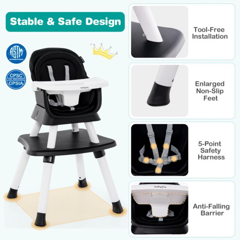 Hivvago 6-in-1 Convertible Baby High Chair with Adjustable Removable Tray-Black