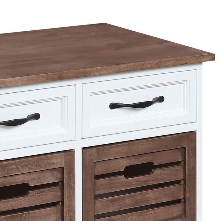 39 Inch Modern Storage Bench, 3 Drawers, Bar Handles, Wood, White, Brown-Benzara