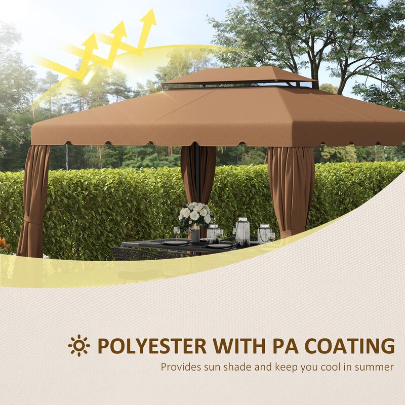 Coffee Outdoor Cover: 10'x10' Replacement Gazebo Canopy with Double-Tier Roof