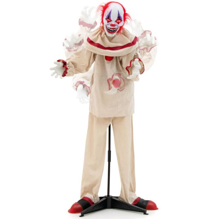 Hivvago 5 FT Grins Animatronic Killer Clown Halloween Decoration with Glowing Red Eyes