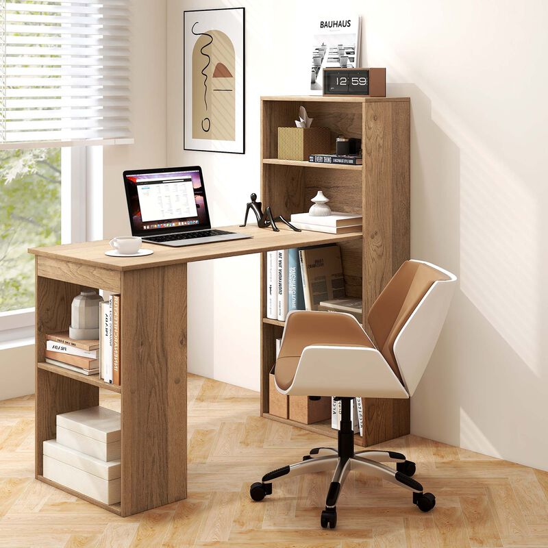 Costway Computer Desk Writing  Workstation Office w/6-Tier Storage Shelves Black