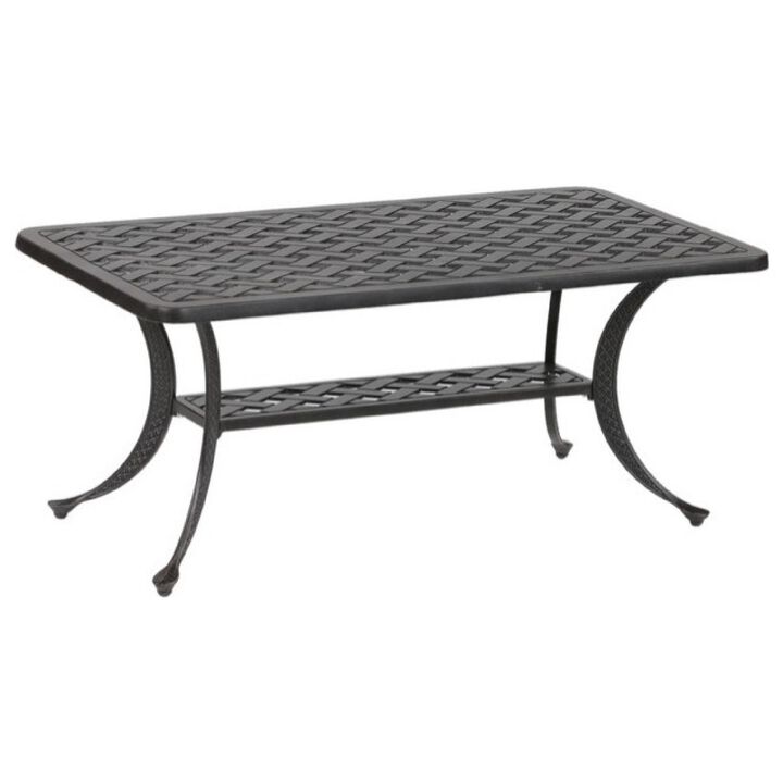 42 Inch Cast Metal Outdoor Patio Coffee Table, Dark Bronze-Benzara