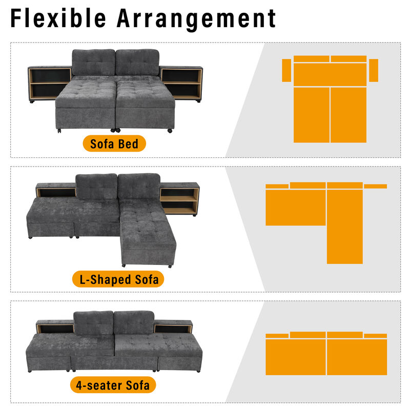 Merax Chenille Sofa Bed Modular Sofa Free-combined Sofa with 2 Storage Racks