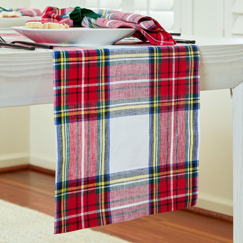 Solino Home 100% Pure Linen Table Runner 14 x 108 Inch | Stewart Plaid