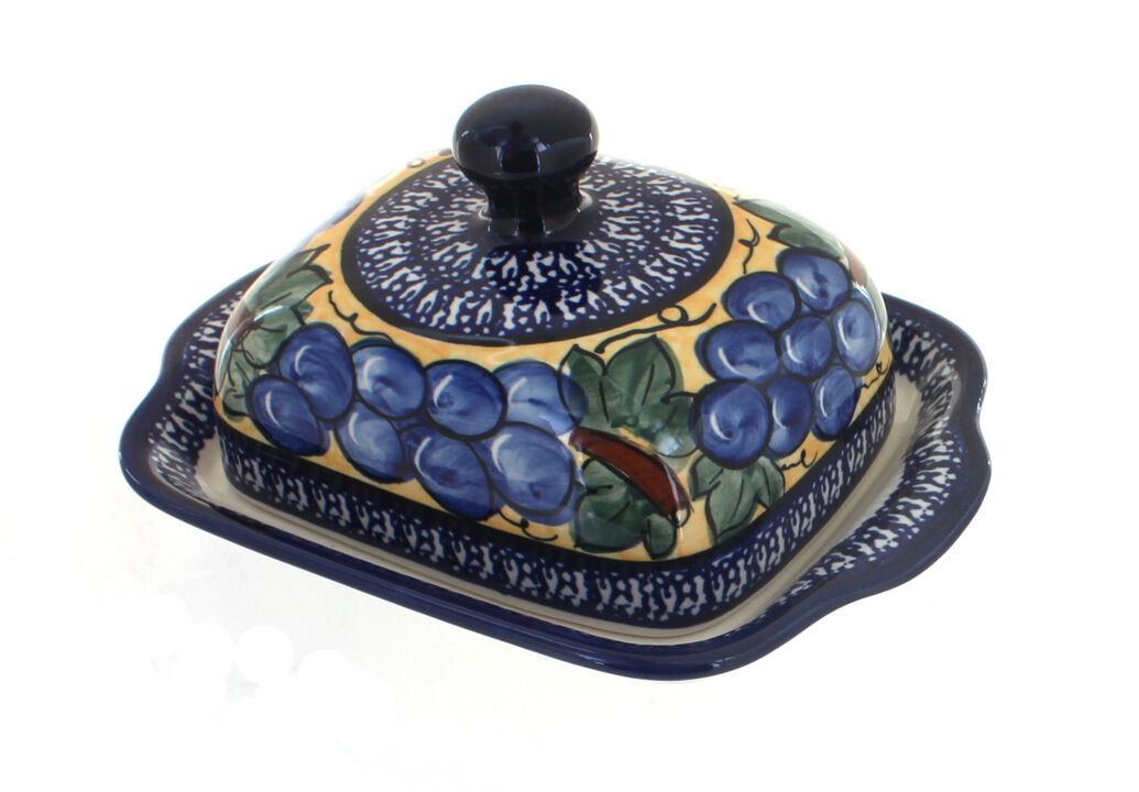 Blue Rose Polish Pottery Peacock Square Butter Dish