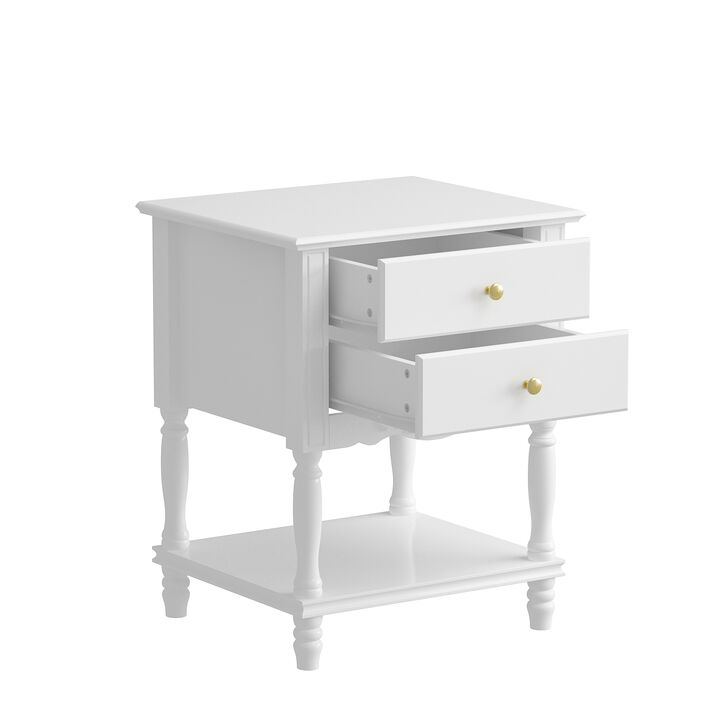 19.7 in. W x 16.9 in. D x 25.2 in. H, White Rectangle Wooden End Table, Dresser, Nightstand with 2- Drawer, Open Shelf