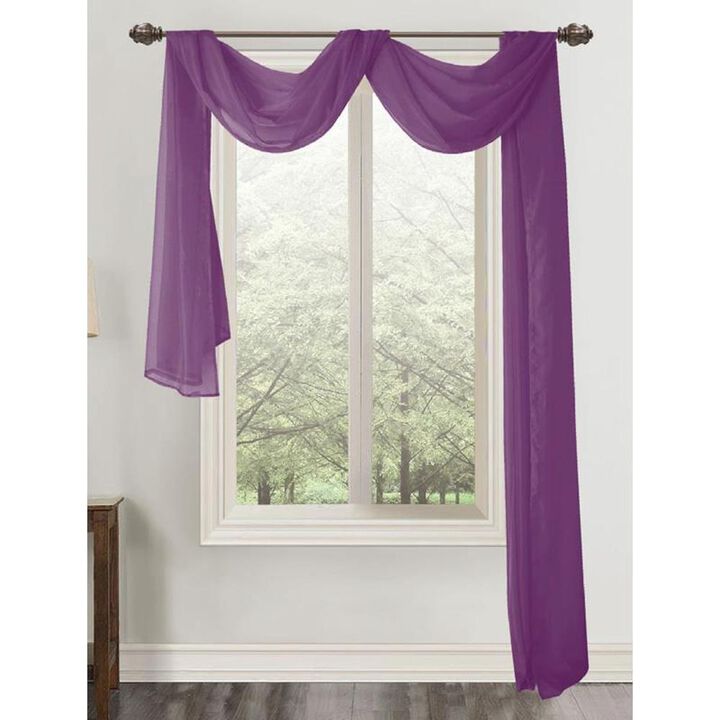 Celine Sheer 55 x 216 in. Sheer Curtain Scarf Valance Neon Purple