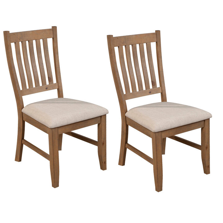 Tess 24 Inch Set of 2 Dining Side Chair, Slatted Back, Beige Cushion, Brown - Benzara