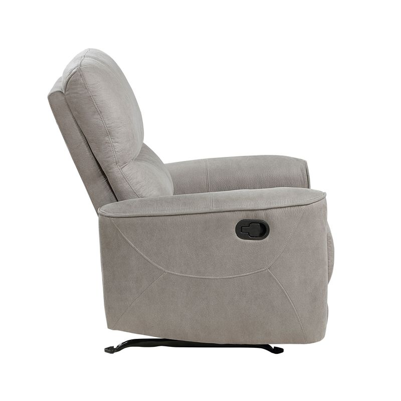 Ray 39 Inch Manual Rocker Recliner Chair, Gray Tufted Back Microfiber - Benzara