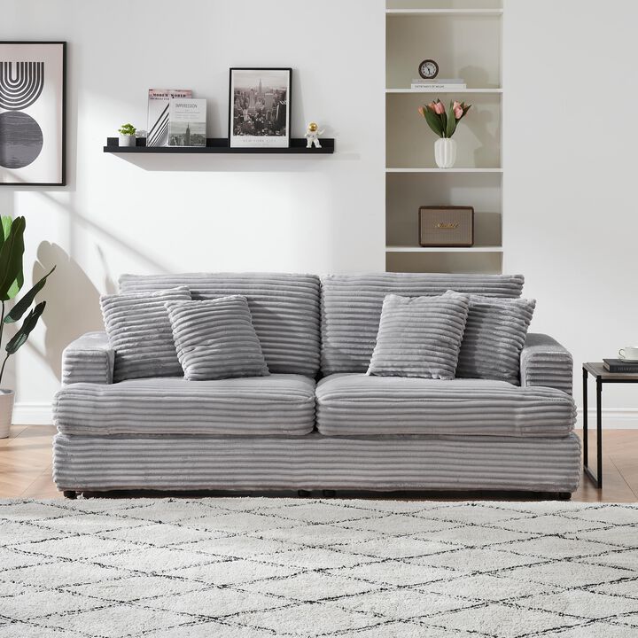 Merax Corduroy Sofa Couch with 4 Matching Toss Pillows