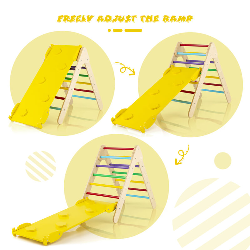 3-in-1 Wooden Climbing Triangle Set Triangle Climber with Ramp