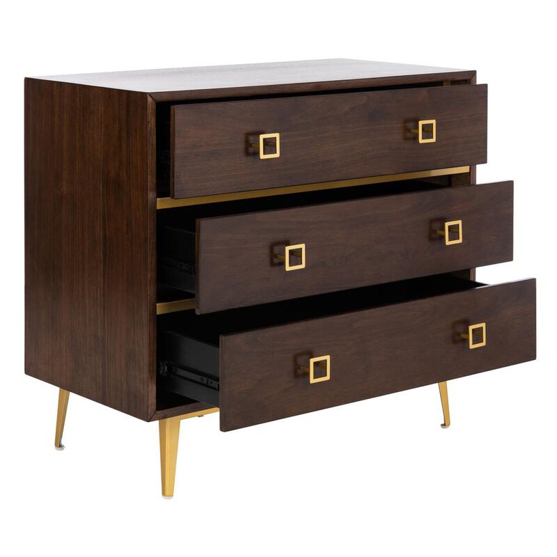 Safavieh Katia 3 Drawer Chest, Walnut/Gold