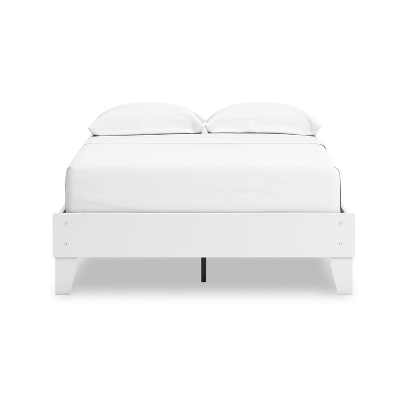 Kally Full Platform Bed, Matte White Wood, Low Profile Tapered Legs - Benzara