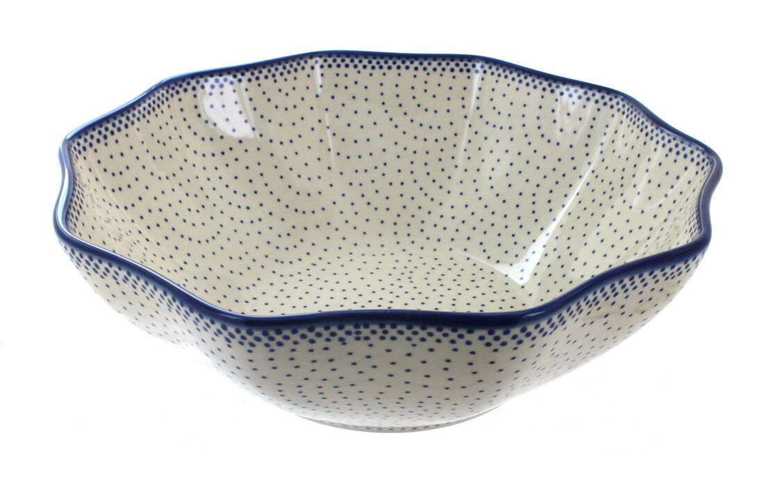 Blue Rose Polish Pottery Red Daisy Medium Decagonal Serving Bowl