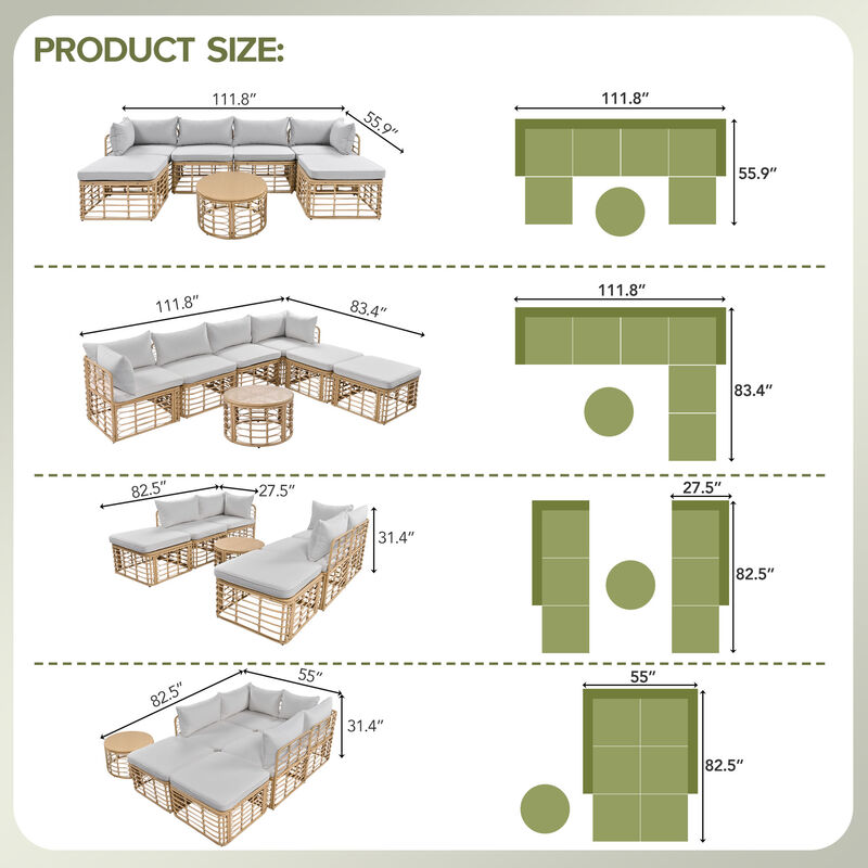 Merax 7 Pieces Outdoor Patio Furniture Sofa Set with Table