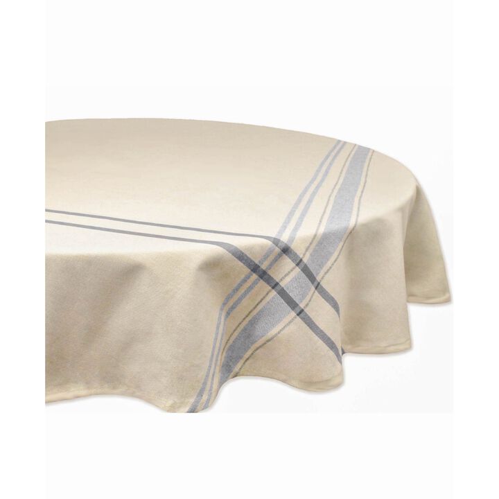 Nautical Blue and White French Stripe Round Tablecloth 70"