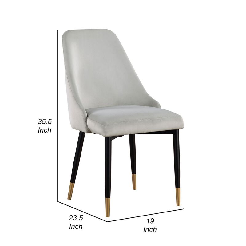 24 Inch Dining Chair, Set of 2, Light Gray Velvet, Tall Curved Back, Brass - Benzara