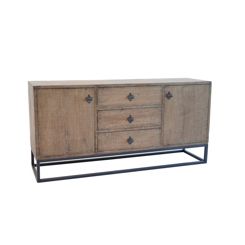 Wery Sideboard Cabinet Console, 2 Doors, Iron 65 Inch Natural Brown - Benzara