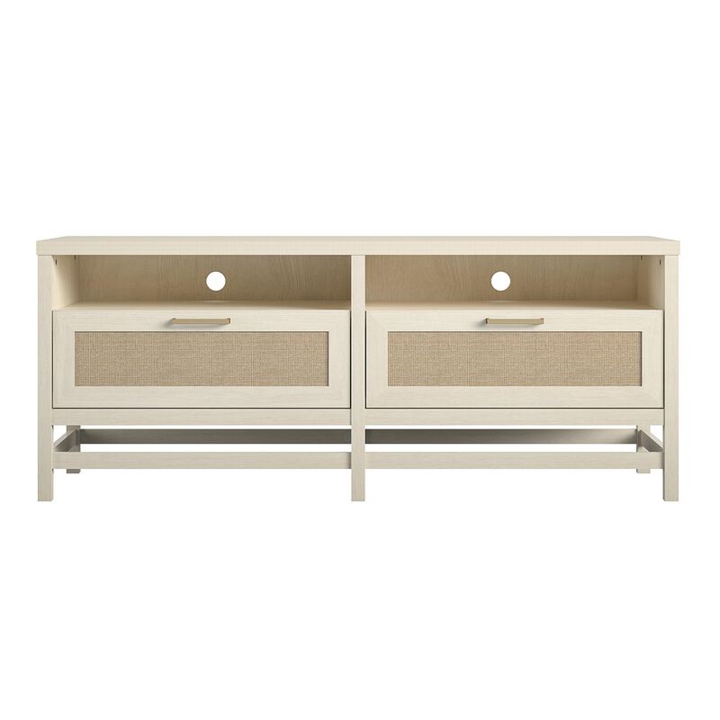 Lennon TV Stand for TVs up to 60", Ivory Oak and Faux Rattan