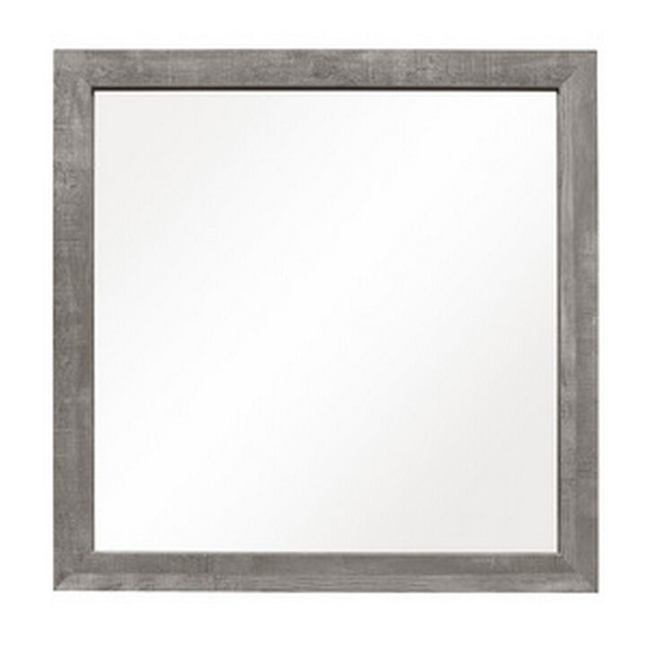 Adia 40 Inch Modern Accent Mirror, Sleek Textured Frame, Rustic Gray Veneer-Benzara