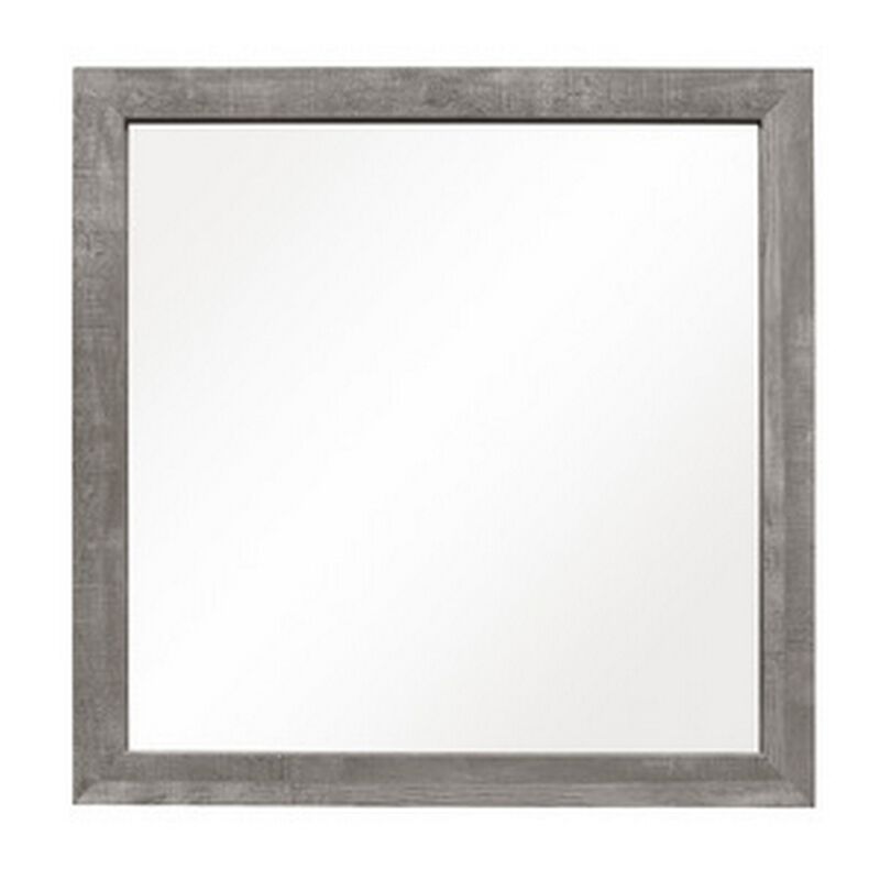 Adia 40 Inch Modern Accent Mirror, Sleek Textured Frame, Rustic Gray Veneer-Benzara