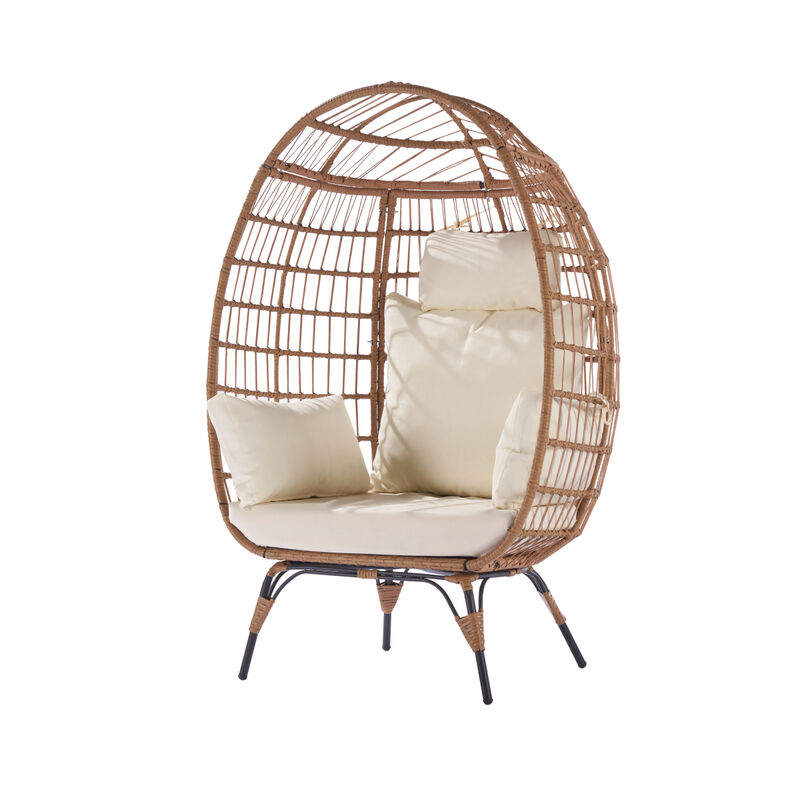 440lb Capacity Beige Wicker Egg Chair - Indoor/Outdoor