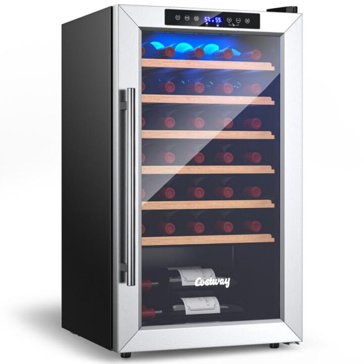 Costway 20 Inch Wine Refrigerator for 33 Bottles and Tempered Glass Door