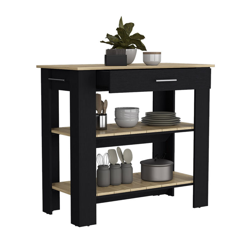Kitchen Island 40 Inches Dozza, Kitchen, Black / Light Oak