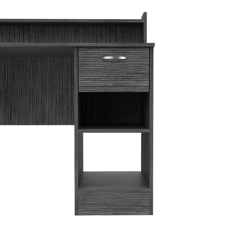 DEPOT E-SHOP Vera Computer Desk with Top Open Shelf, 1-Drawer and 2-Storage Shelves, Smokey Oak