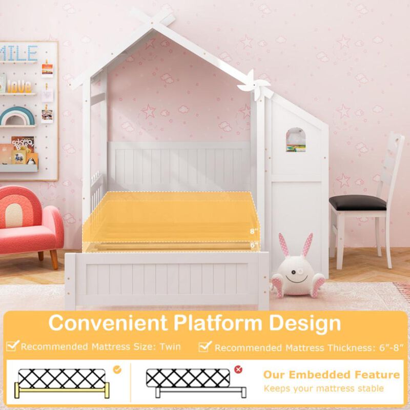 Hivvago Twin House Bed with with 2 Drawers and Windmill