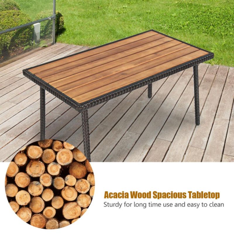 Hivvago 4 Pieces Patio Cushioned Wicker Conversation Set with Acacia Wood Tabletop