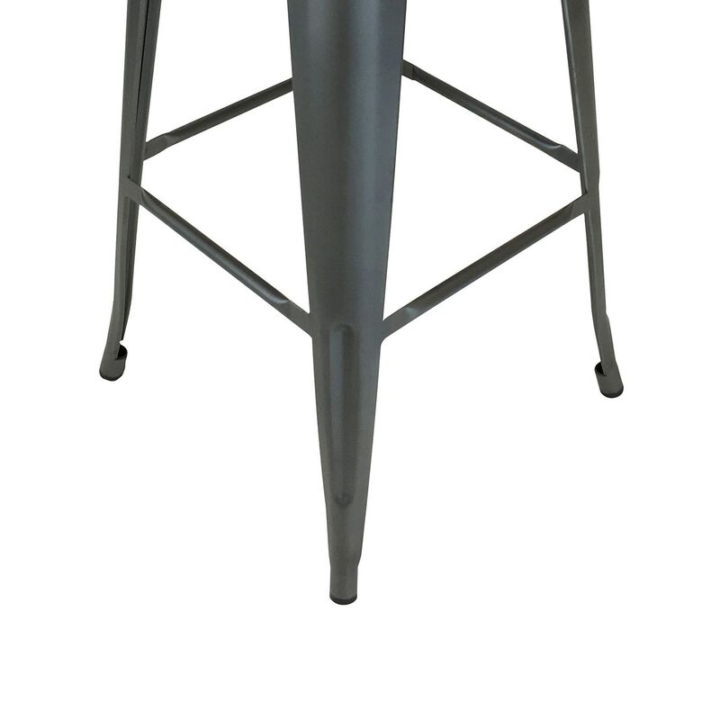 Trace 26 Inch Counter Stool Chair, Low Back, Wood Seat, Gray Metal Finish - Benzara