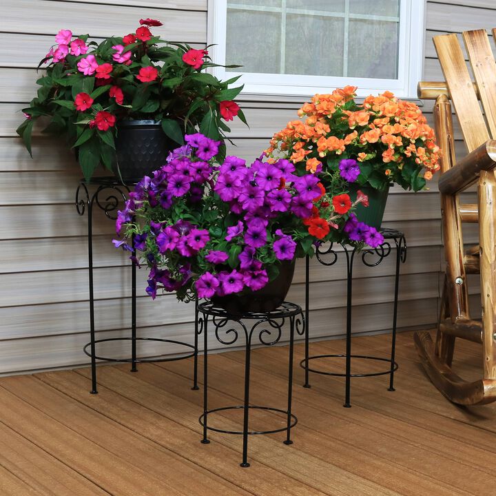 Sunnydaze Black Iron 14 in, 19 in, 24 in Plant Stand with Scroll Design
