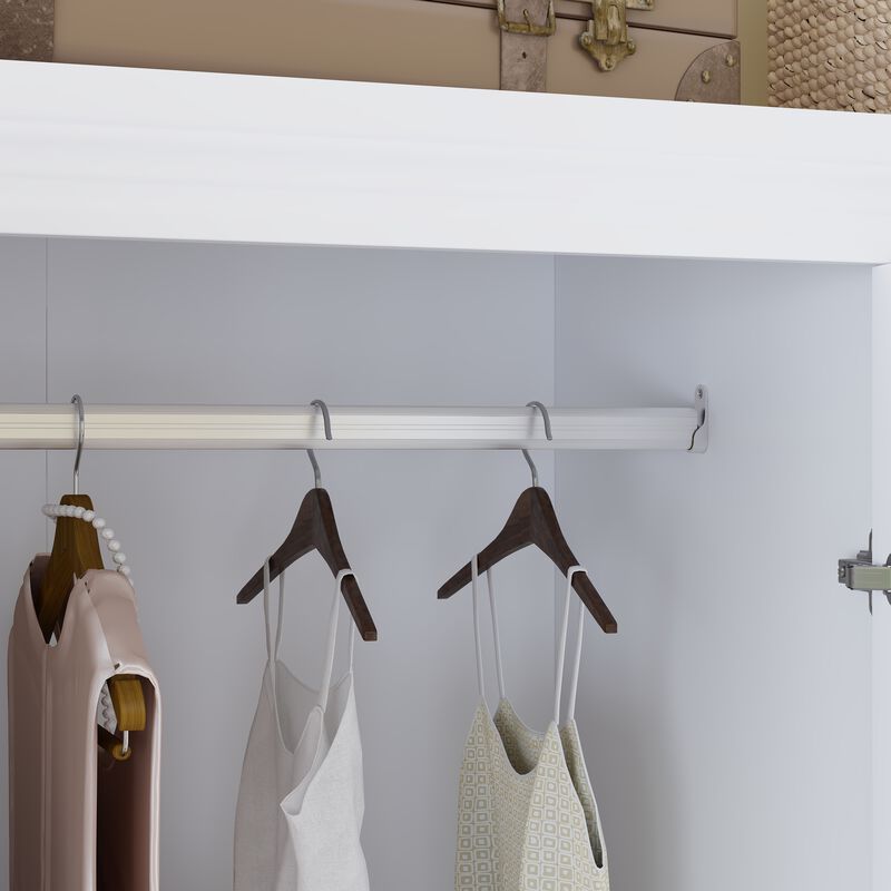 FUFU&GAGA 4-Door Wardrobe Closet with 4 Drawers, Cube Storage, and Hanging Rod - Coastal Style White Armoire Wardrobe Cabinet,(63" W x 20.6" D x 74.2" H),White
