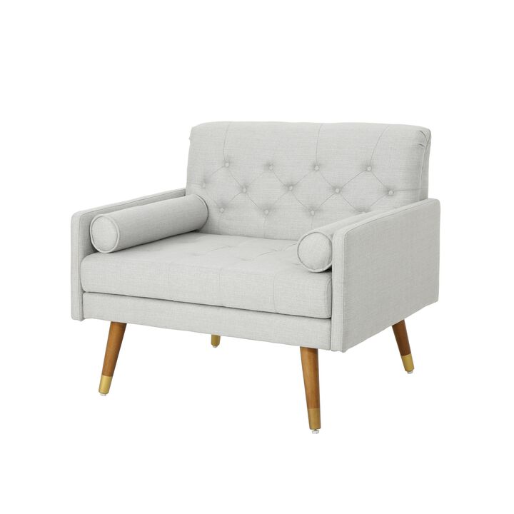 Lita Wide Accent Club Chair, Button Tufted, Gray Textured Fabric - Benzara
