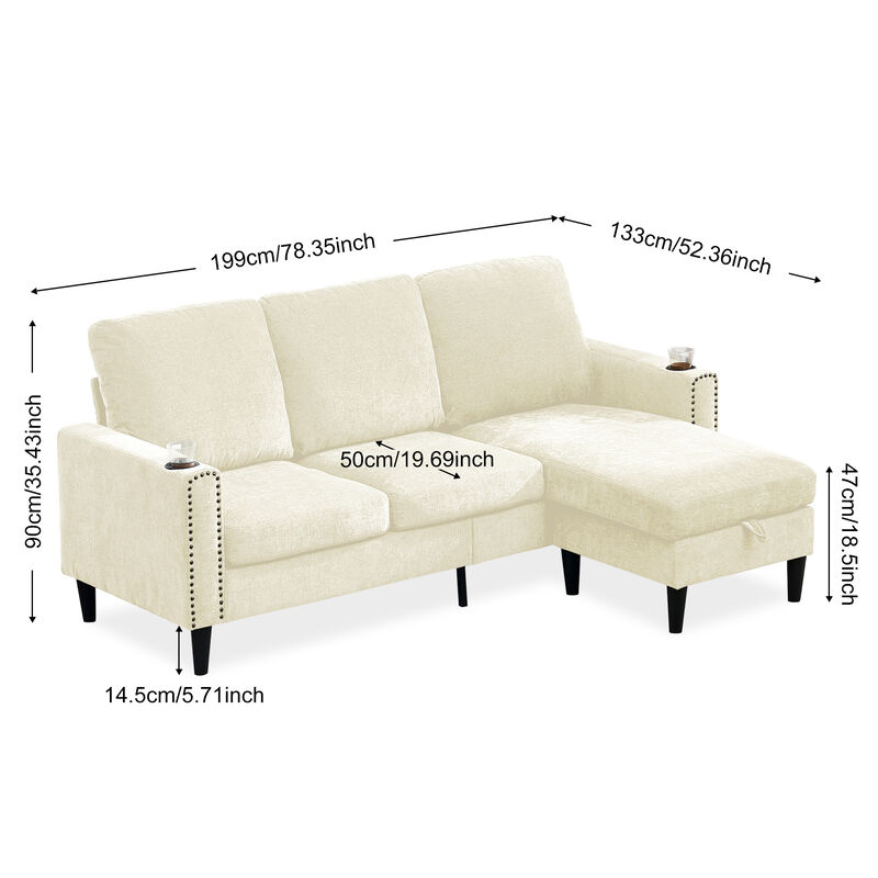 Merax Modern Design Chenille 3 Seat L-Shape Sectional Sofa with Storage Chaise