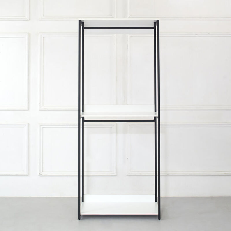 Fiona 111 in. W White Freestanding 3 Tower System 7 -Shelf Walk in Wood Closet System with Metal Frame