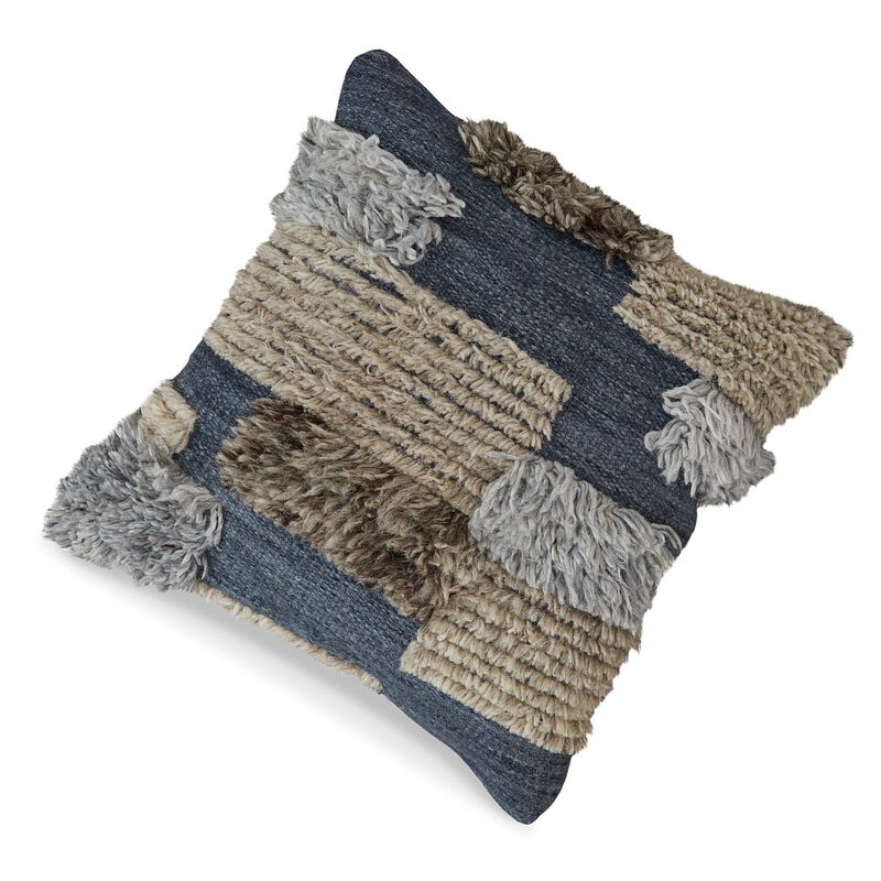 Throw Pillow Set of 4, 20 Inch, Cotton, Knotted Stripes, Patchwork, Blue -