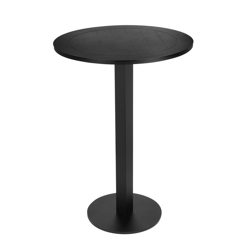 Keli 43 Inch Outdoor Bar Table, Black Aluminum Frame, Foldable Design - Benzara
