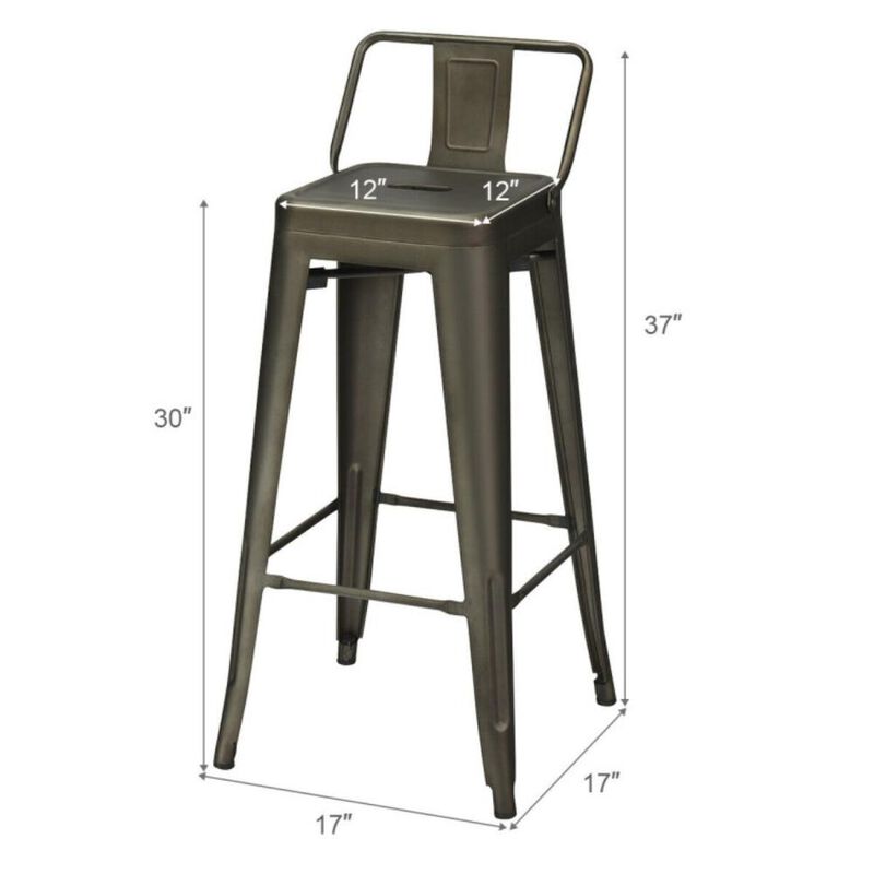 Hivvago 30 Inch Set of 4 Metal Counter Height Barstools with Low Back and Rubber Feet