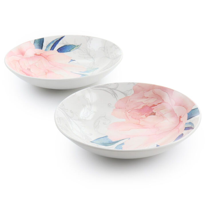 Martha Stewart Peony 2 Piece 9 Inch Fine Ceramic Dinner Bowl Set in Pink