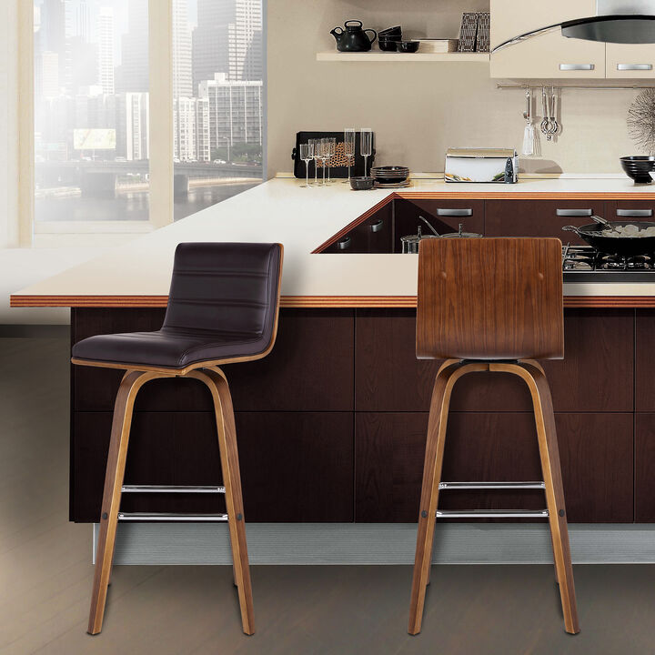 Vienna  Counter Height Swivel Cream Faux Leather and Walnut Wood Bar Stool