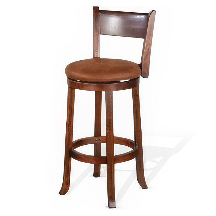 Odel Swivel Barstool Chair Set of 2, Brown Faux Leather, Dark Mahogany - Benzara