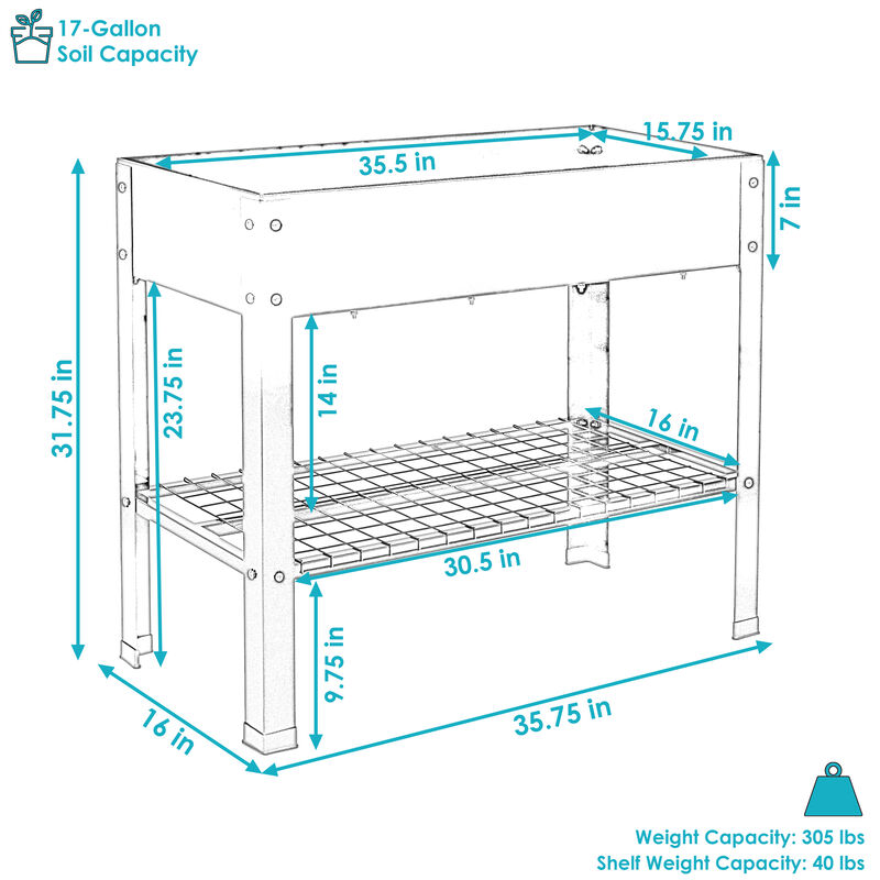 Sunnydaze Galvanized Steel Raised Bed with Mesh Shelf - Black - Set of 2