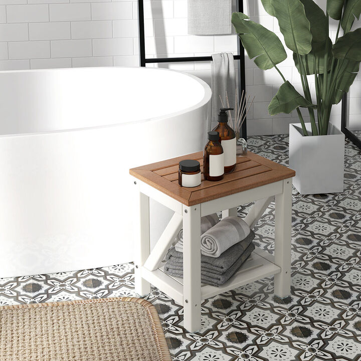 Waterproof Shower Bench with Storage Shelf-Brown